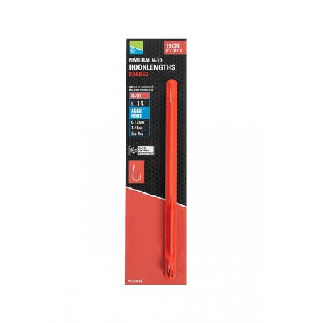 PRESTON INNOVATIONS NATURAL N-10 6”/15CM HOOKLENGTHS BARBED