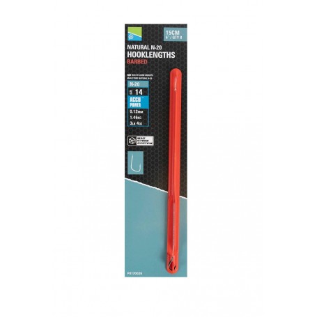 PRESTON INNOVATIONS NATURAL N-20 6”/15CM HOOKLENGTHS BARBED