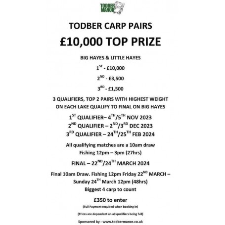 TODBER 10k BIG HAYES AND LITTLE HAYES CARP PAIRS QUALIFIER