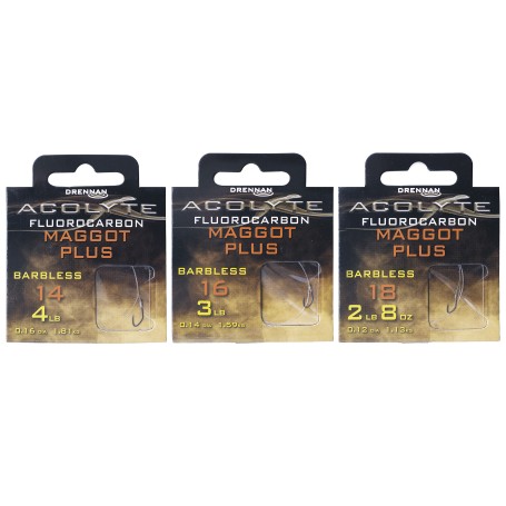 Drennan Acolyte Maggot Plus Barbless Hooks to Fluorocarbon